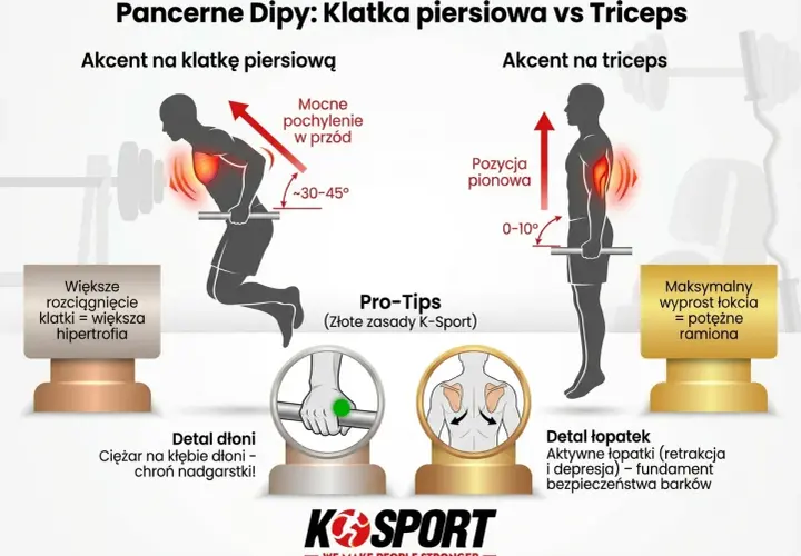 Ćwiczenia na triceps w domu: prawidłowa pozycja pionowa i wyprost łokci dla potężnych ramion. Porównanie dipów na klatkę i triceps.