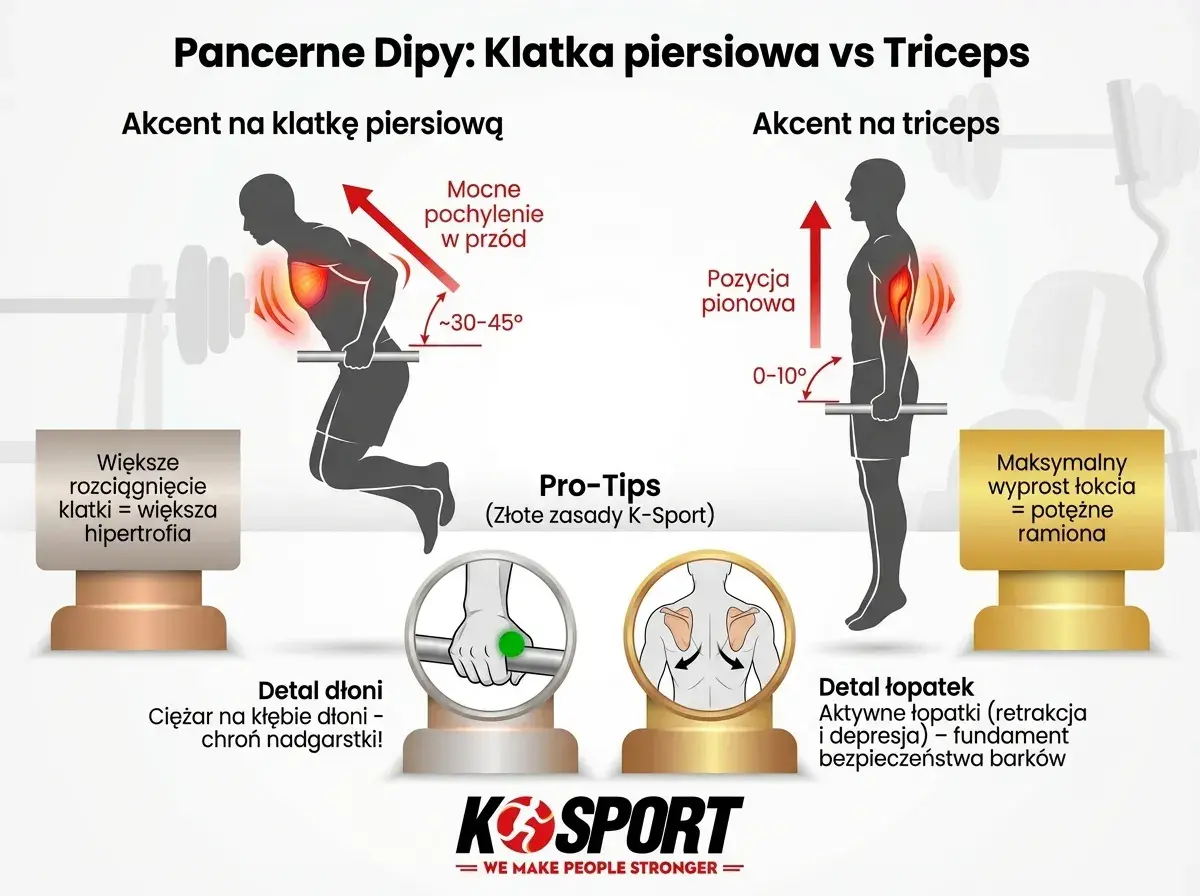 Ćwiczenia na triceps w domu: prawidłowa pozycja pionowa i wyprost łokci dla potężnych ramion. Porównanie dipów na klatkę i triceps.