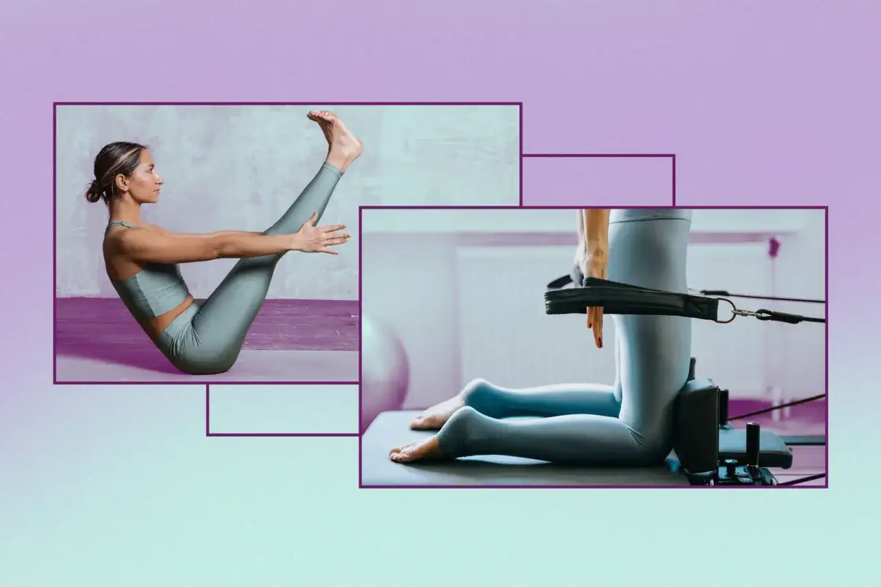 Kobieta ćwiczy pilates, wzmacniając mięśnie brzucha i n&oacute;g. To pokazuje, na czym polega pilates &ndash; precyzja i kontrola ruchu.